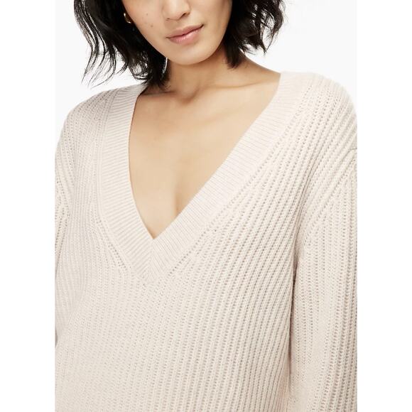 Aritzia Babaton Roger V Neck Ribbed Sweater Merino Wool Cream XS - Picture 4 of 10